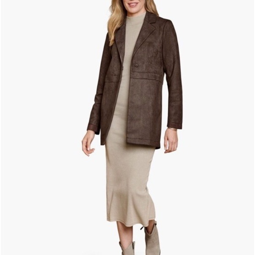 Jonhnston & Morphy Women's Faux-Suede Long Blazer Brown Size S